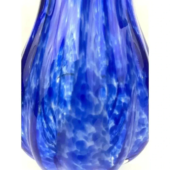 VTG Blue Murano Glass Vase Spotted Ribbed Vase 8.5" Tall Three Petal Floral MCM - Picture 8 of 11